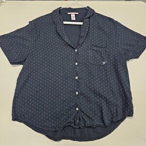 Victoria Secret Pajama Top Women’s Sz M Black Polka Dot Short Sleeve Cotton